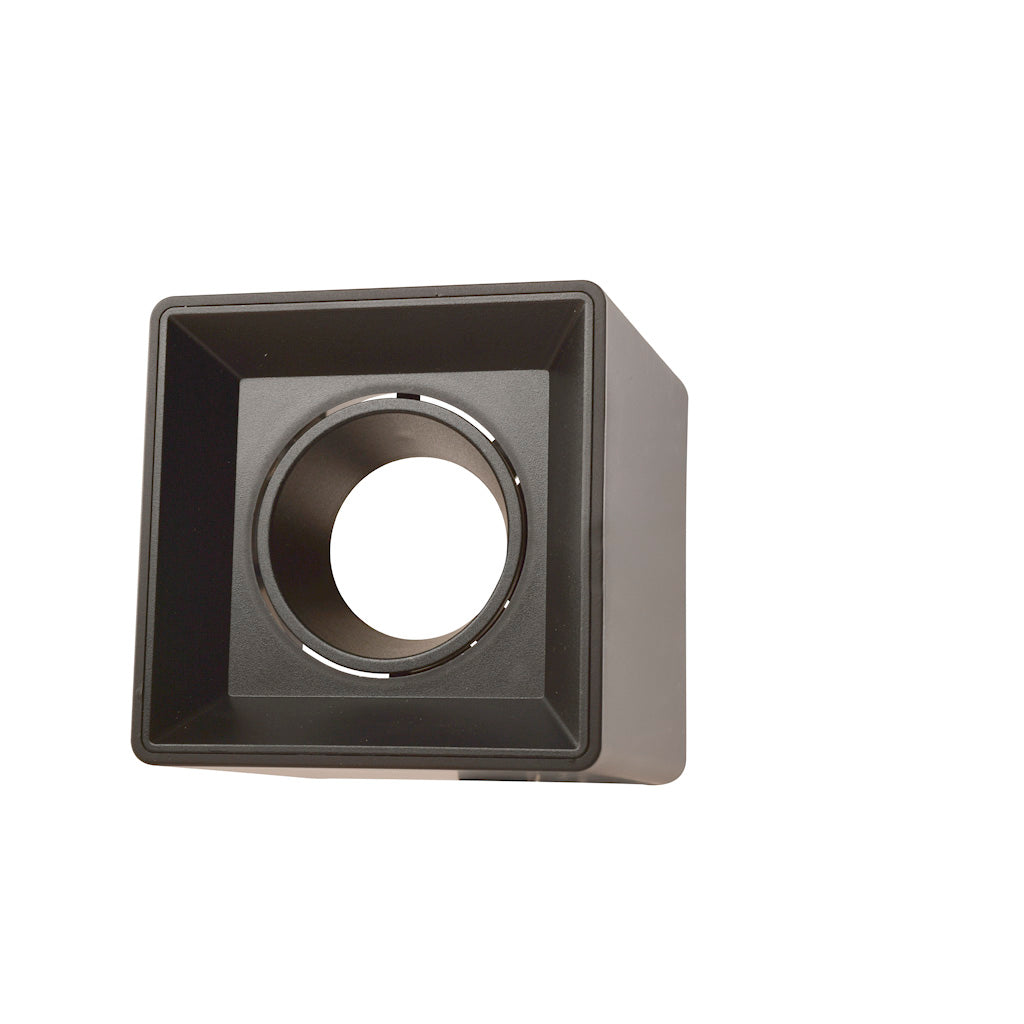 Downlight cuadrado sobreponer bajo deslumbramiento para MR16 color negro de termoplástico, incluye base GU5.3 de Philco