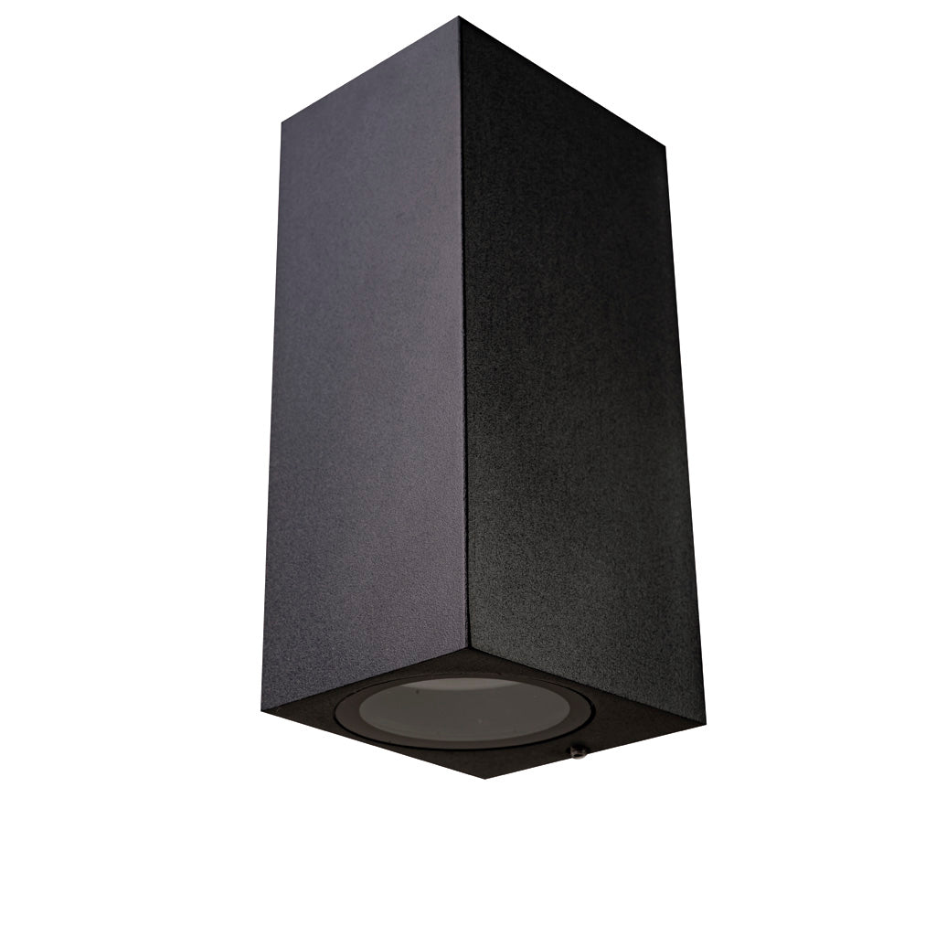 Arbotante tipo rectangular luz directa e indirecta con dos bases GU10 color negro, cuerpo aluminio (no incluye foco) de Philco