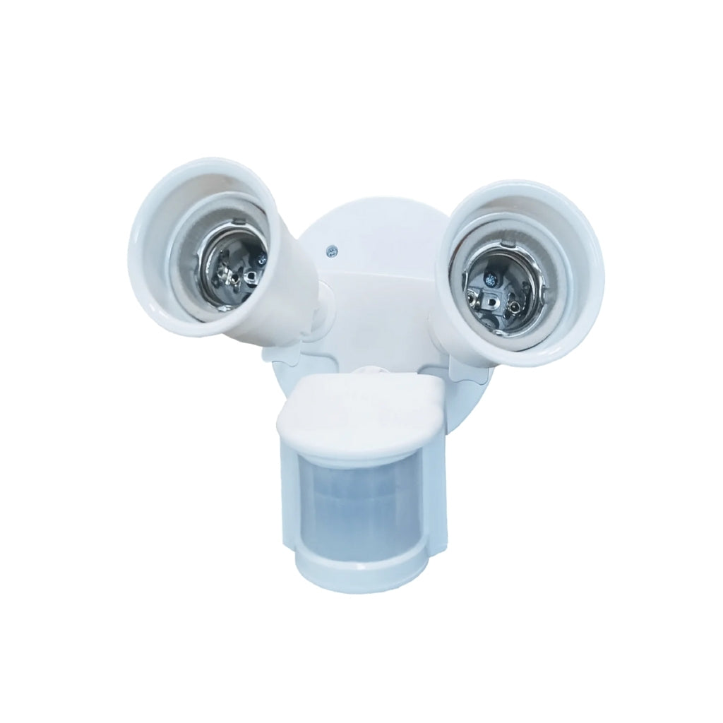 Luminario exterior con sensor de movimiento para dos lámparas base E26, terminado en color blanco IP44 (sensor de 180°/ detección 2-12 metros / temporizador 10seg-7min / lux de 10-2 000 ) de Philco