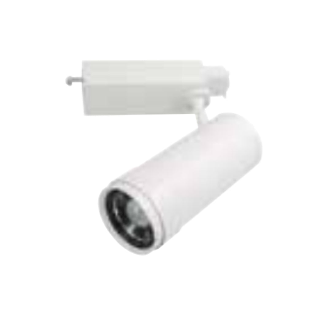 Spot para riel 3 hílos 30W Zoom 15-60° luz cálida (3000K) IRC>90 F.P. 0.9, fabricado en aluminio color blanco de Philco